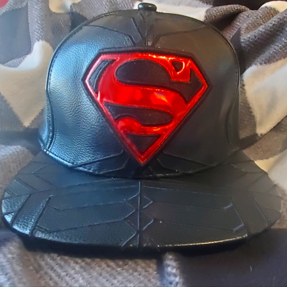 Black Faux Lether Superman Hat.